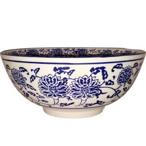 Blue and white ramen bowl