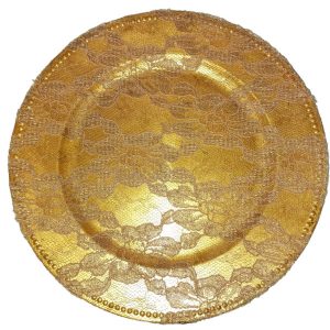 Gold beaded underplate with lace